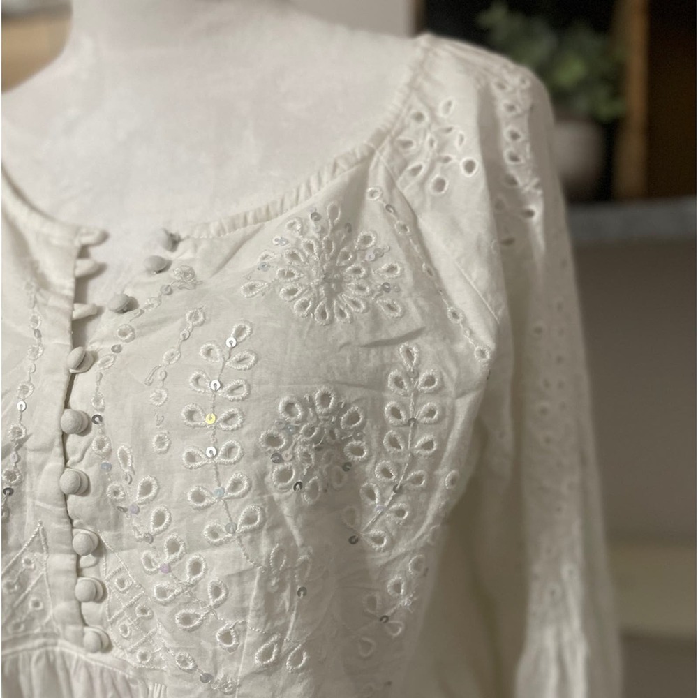 Free People Sea of Love Blouse Ivory NWOT Boho Eyelet Bell Sleeve - Picture 4 of 11
